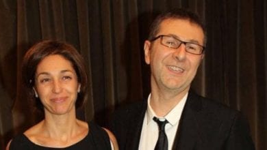 Fabio Fazio con la moglie Gioia Celis esce dal teatro Ariston