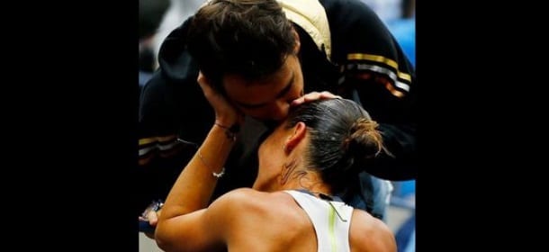 Flavia Pennetta e Fabio Fognini: il bacio dopo la vittoria all'Us Open