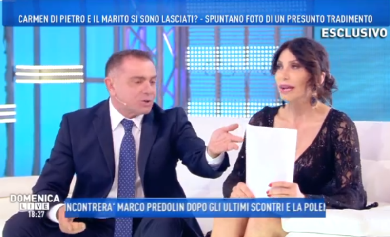 Carmen Di Pietro a Domenica Live scopre in diretta il tradimento del marito [VIDEO]