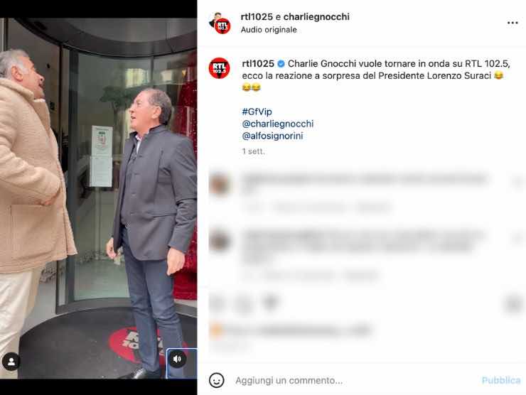 Charlie Gnocchi fuori da RTL? (foto instagram/ansa, velvetgossip)