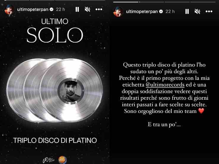 Ultimo annuncia il triplo disco di platino (foto instagram, velvetgossip)