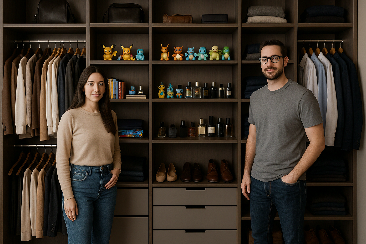 La cabina armadio di Veronica Peparini e Andreas Muller: tra profumi e carte Pokémon