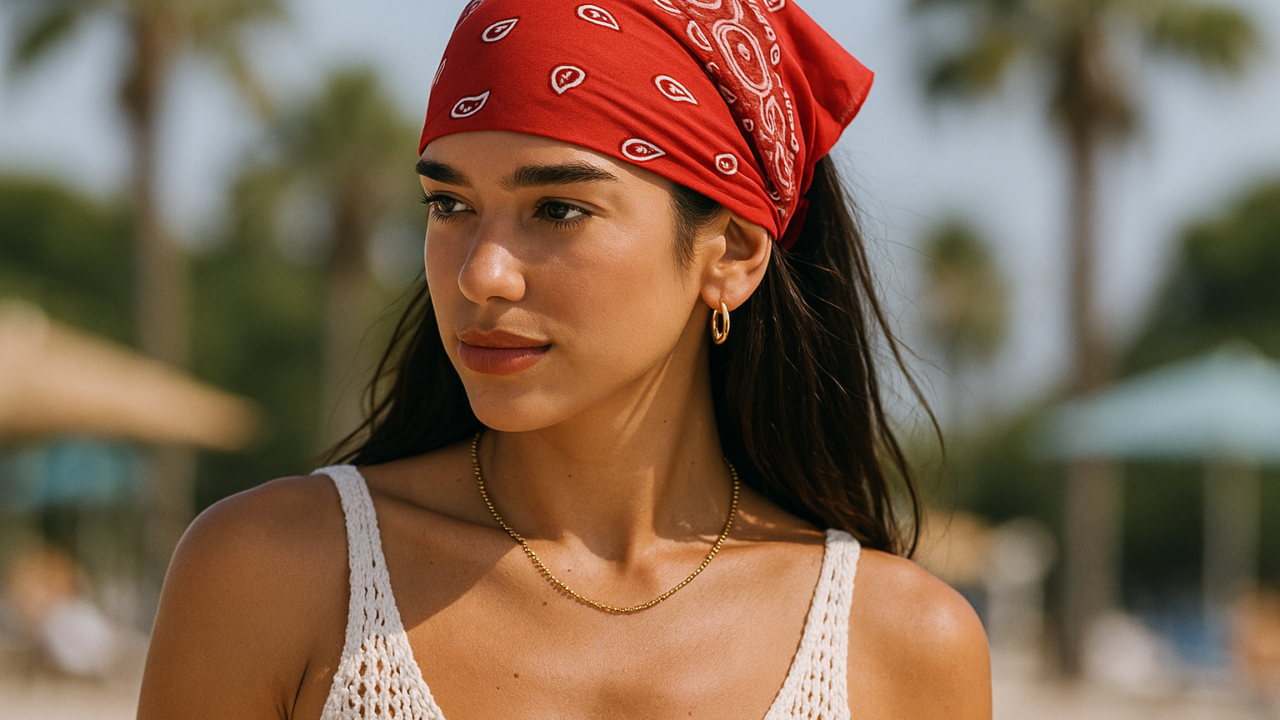 Dua Lipa rilancia la bandana come accessorio estivo 2026: come indossarla come una regina