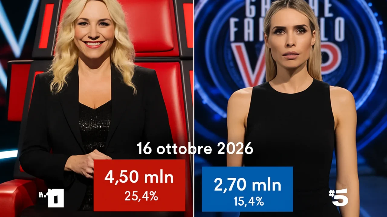 Ascolti TV 16 ottobre: The Voice Senior stravince (24.1%), GF Vip fermo al 16.6%